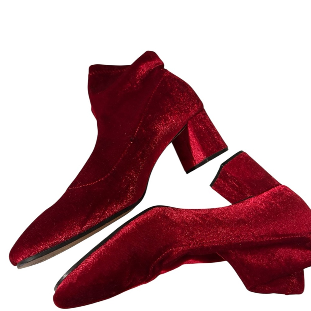 Zara Rich Red Velvet Heeled Boots